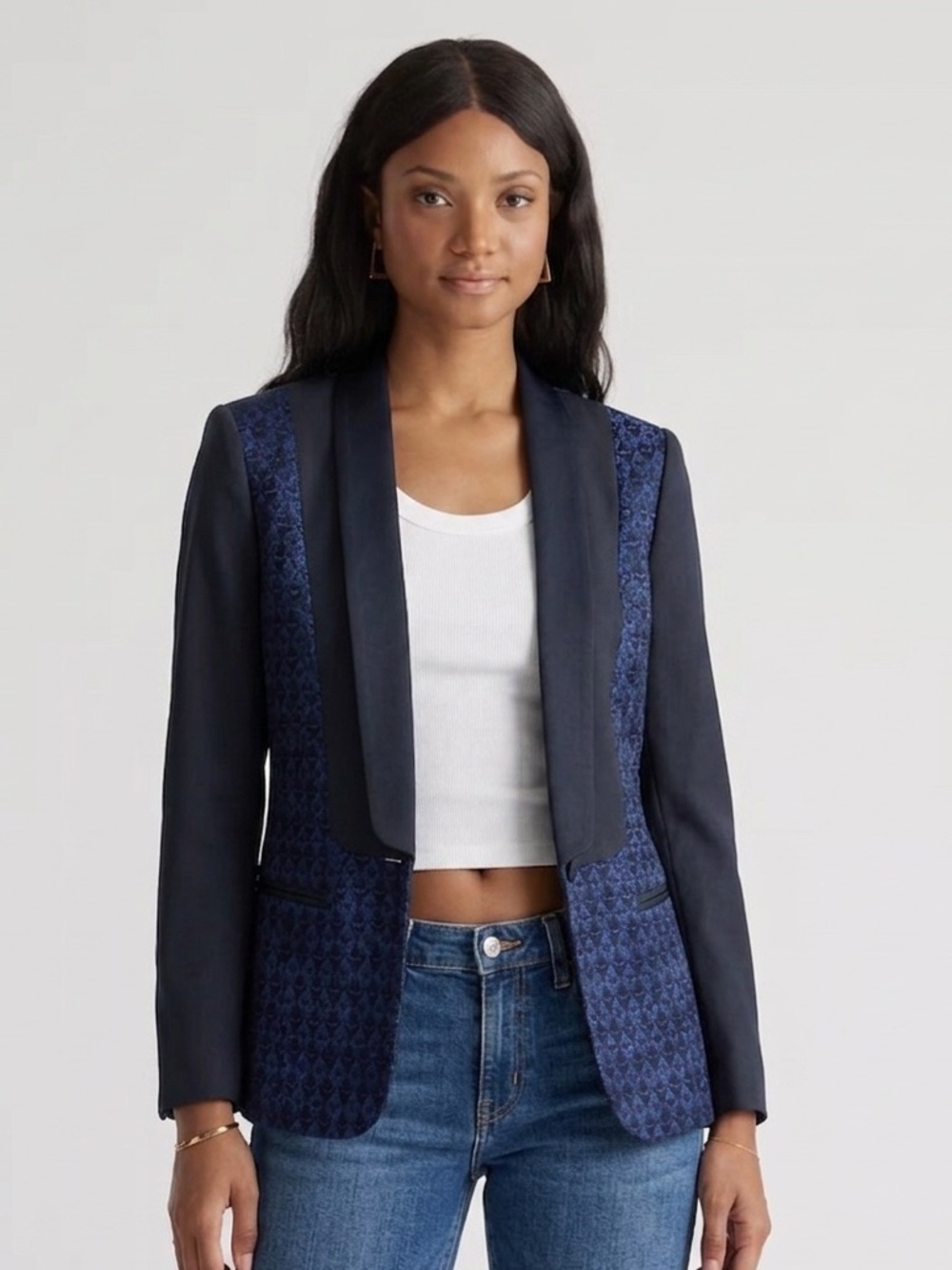 Sandro Paris ‘Emporio’ Blazer — Size 36 (US 4/S) — Navy Blue & Black